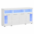 Sideboard – 140 × 40 × 70 cm, moderner Stil, mit LED-Beleuchtung, mit Schubladen, mit Ablagen, aus Glas, für Küche, Wohnzimmer und Flur