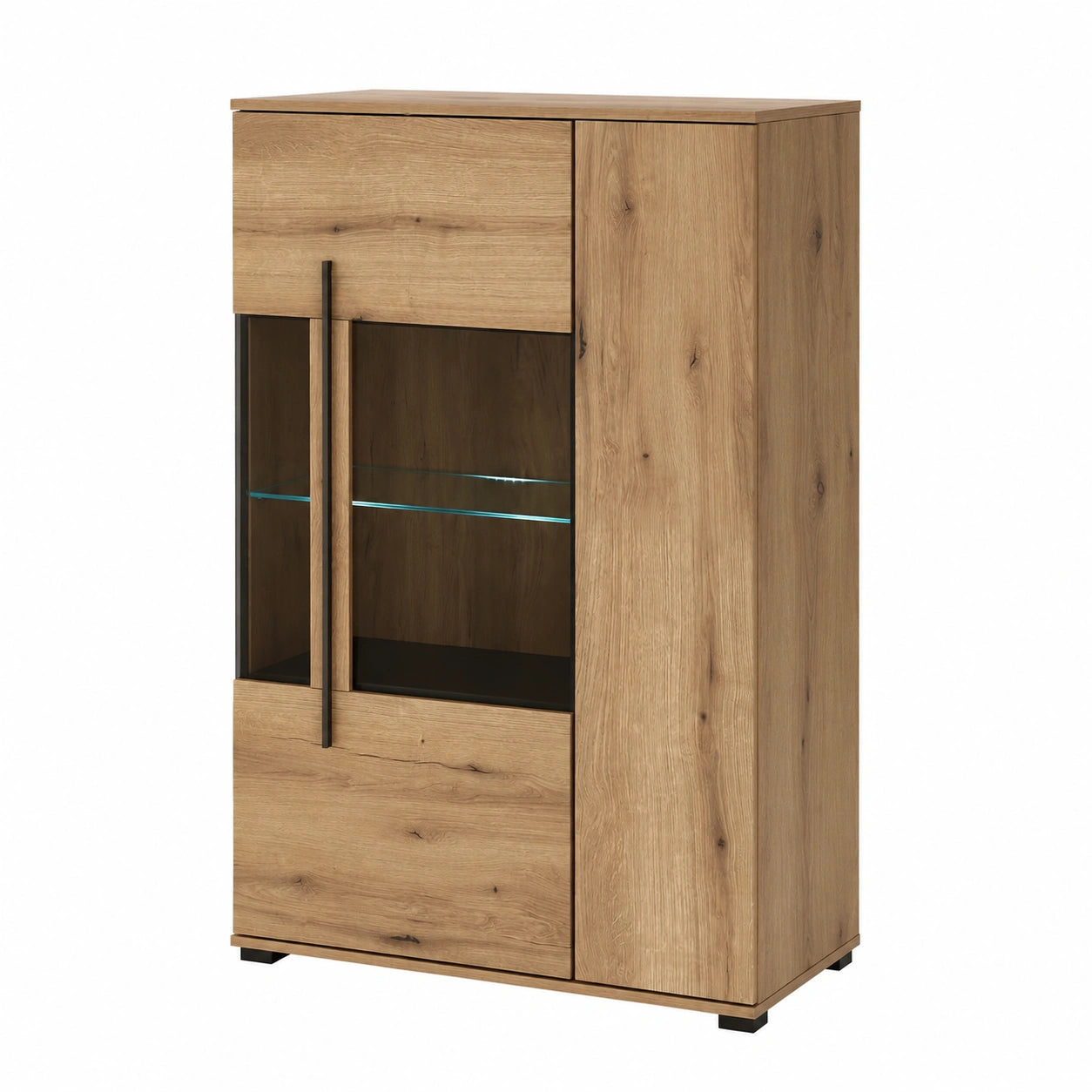 Vitrine – 90 cm, mit LED-Beleuchtung, aus Eichenholz, für Wohnzimmer