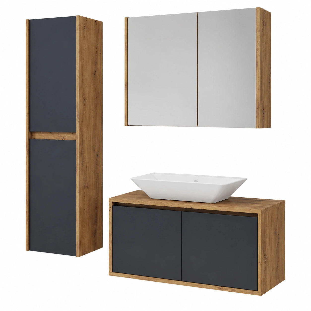 Badezimmerschrank – 4-teilig, 100 cm, aus Eichenholz, Anthrazit