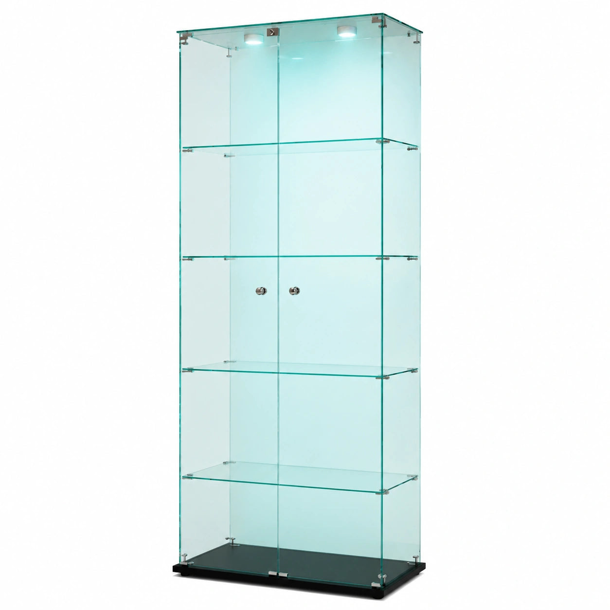 Glasvitrine – mit LED-Beleuchtung, aus Glas und Holz, Schwarz