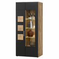 Vitrine – 80 × 208 × 37 cm, moderner Stil, mit LED-Beleuchtung, aus Eichenholz, Schwarz