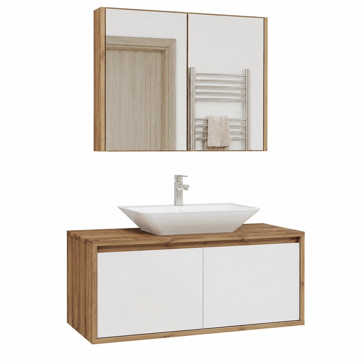 Unterschrank – 3-teilig, 65 cm, aus Eichenholz und Keramik