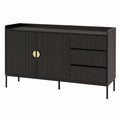 Sideboard – 80 × 130 × 42 cm, mit Schubladen, mit mehreren Türen, aus Holz, Schwarz