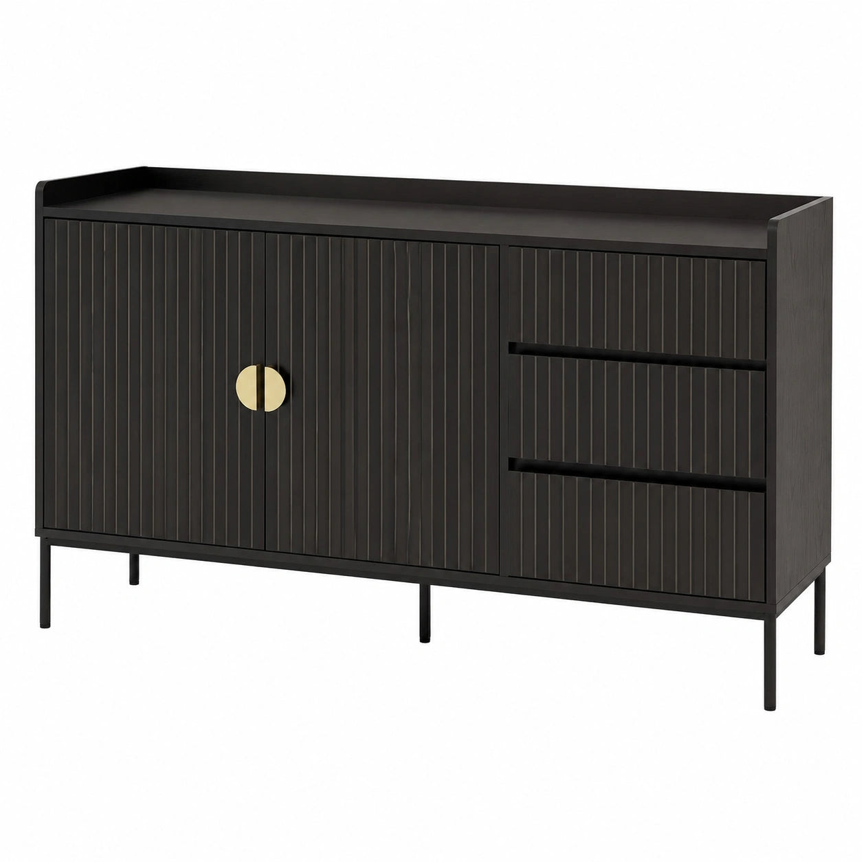 Sideboard – 80 × 130 × 42 cm, mit Schubladen, mit mehreren Türen, aus Holz, Schwarz
