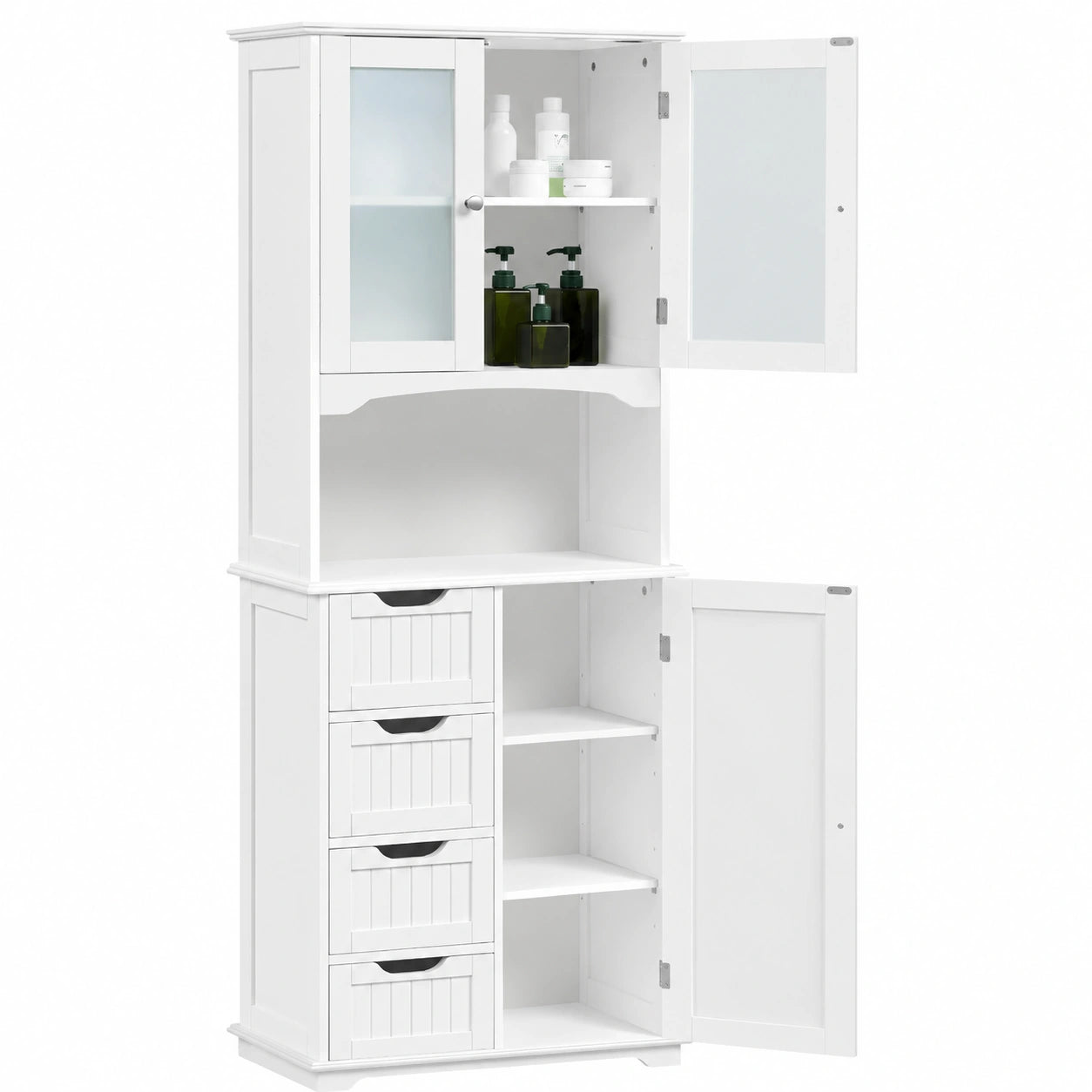 Badezimmerschrank – 63 × 30 × 165,5 cm, mit Schubladen, mit Ablagen