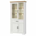 Vitrine – 93 × 204 × 42 cm, Landhausstil, mit Stauraum, mit LED-Beleuchtung, aus Eichenholz, Artisan-Eiche